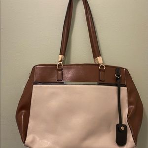 Brown and tan ladies briefcase shoulder bag